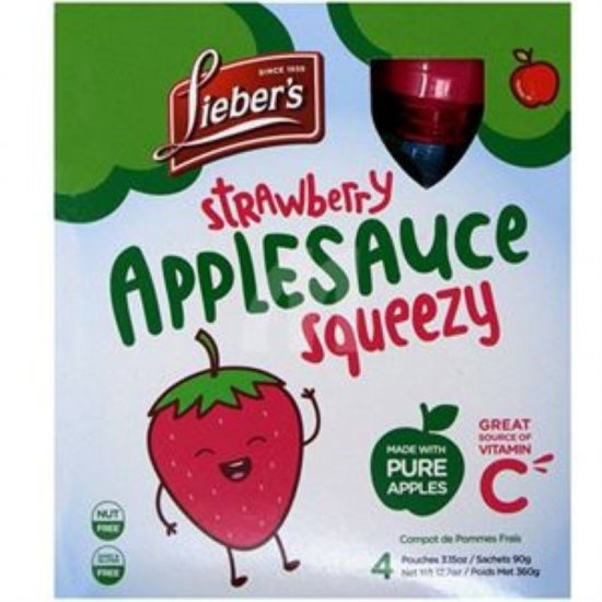 Lieber\'s Strawberry Applesauce Squeezy Pouch 4Pk