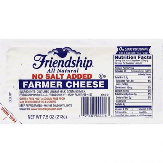 Friendship No Salt Added Farmer Cheese 7.5oz