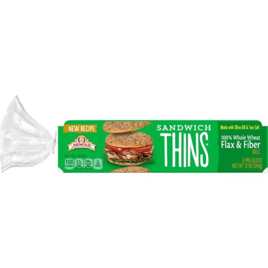 Arnold Sandwich Thins 100% Whole Wheat Flax & Fiber 6pk 12oz
